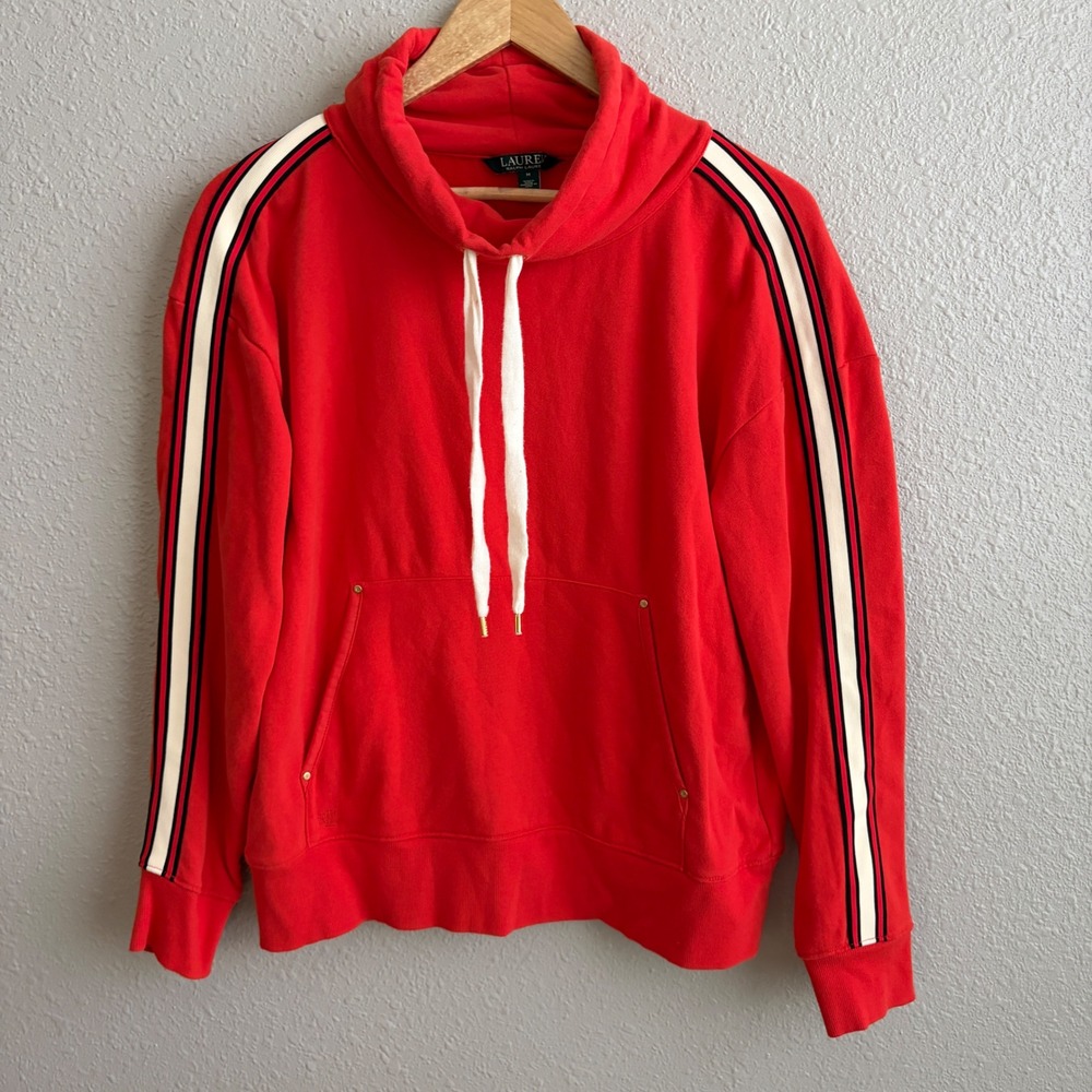 Vintage Red Lauren Ralph Lauren Womens Funnel Neck Pullover Hoodie Sweatshirt M